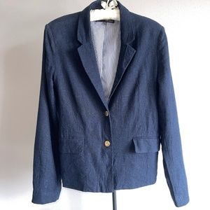 Harvé Bernard Women’s Navy Blue Linen Blazer Jacket Business Casual Preppy SZ 10